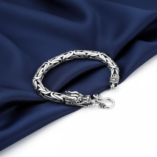 Double Headed Viking Dragon Scale Link Bangle
