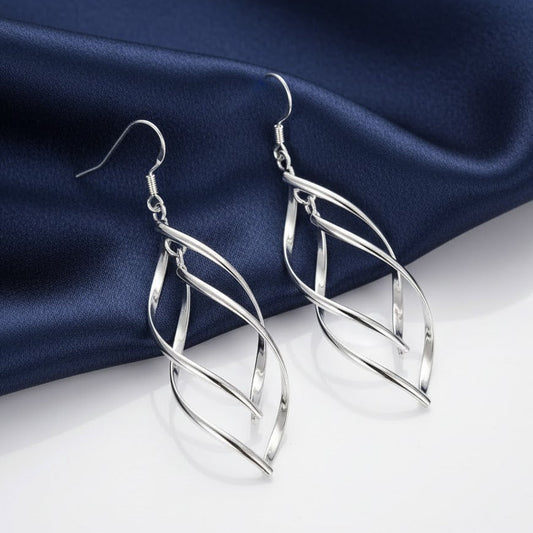 Women Solid 925 Sterling Silver Twist Spiral Long Drop Dangle Charm Earrings UK