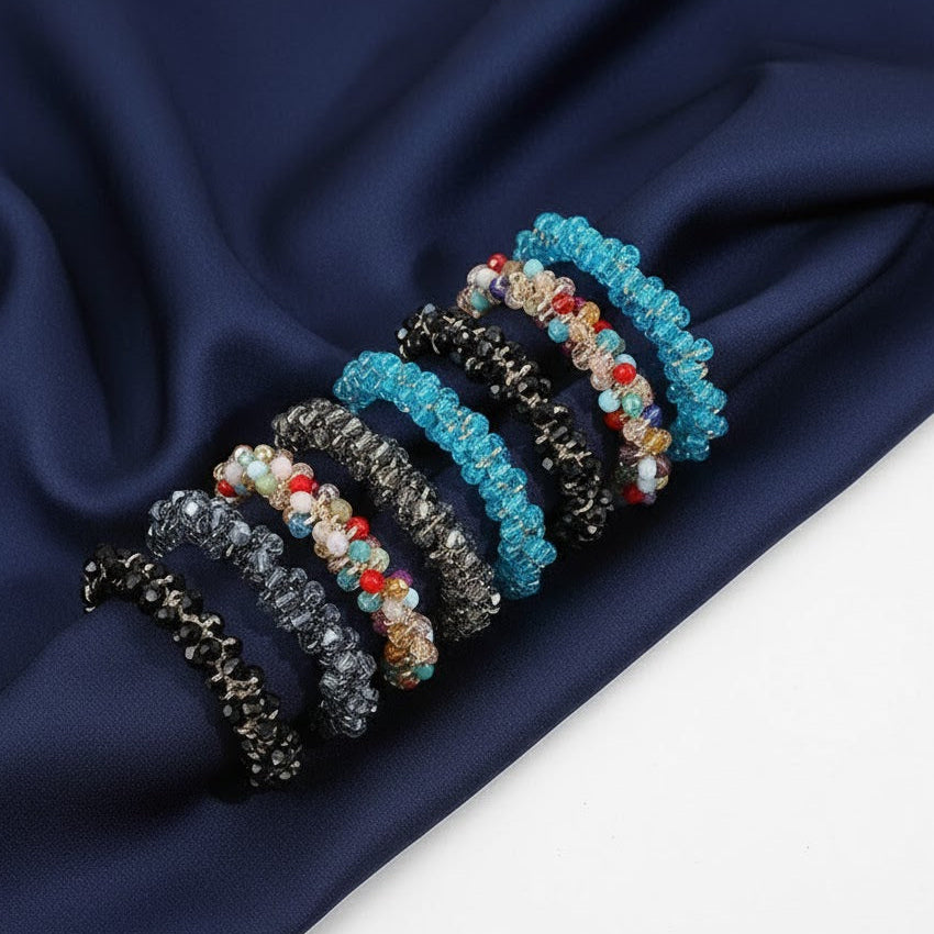 Crystal Pearl Elastic Rope Beaded Ponytail Holder Hair Band Ties Scrunchies Gift