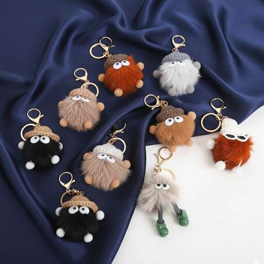 Cute Monster Pom Pom with Legs Fluffy Keychain Keyring Key Chain Ring Bag Charm