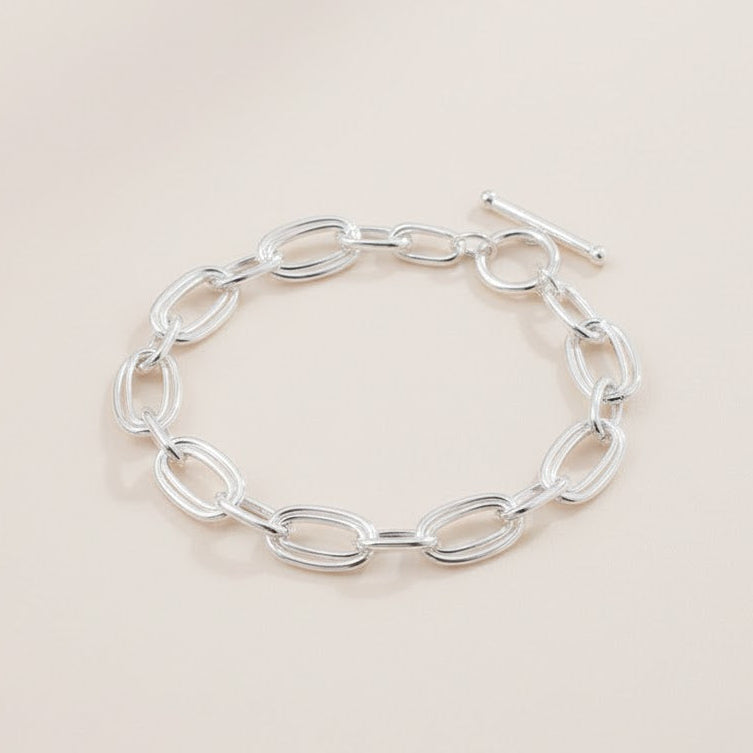 Solid 925 Sterling Silver Double Chain Bangle Bracelets Women's Jewelry
