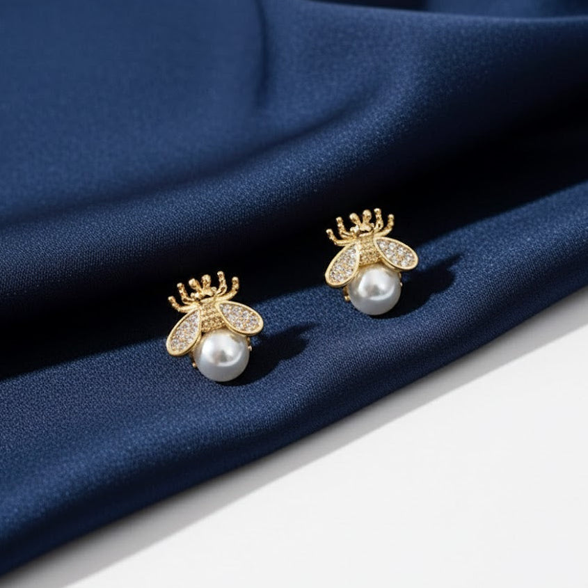 925 Sterling Silver Gold Plated Pearl Stud Bumble Bee Earrings Women Jewelry UK