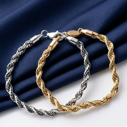Men's Women Twisted Thick Rope Link Chain Loop Diamond Cut Bracelet Hip Hop