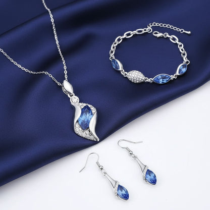 Women's Earrings Necklace Bracelet Set Silver Cubic Zirconia Ladies Jewelry Set
