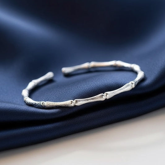 925 Sterling Silver Bracelet Bamboo Simple Bangle Thin Hoop Jewelry Circle Gift