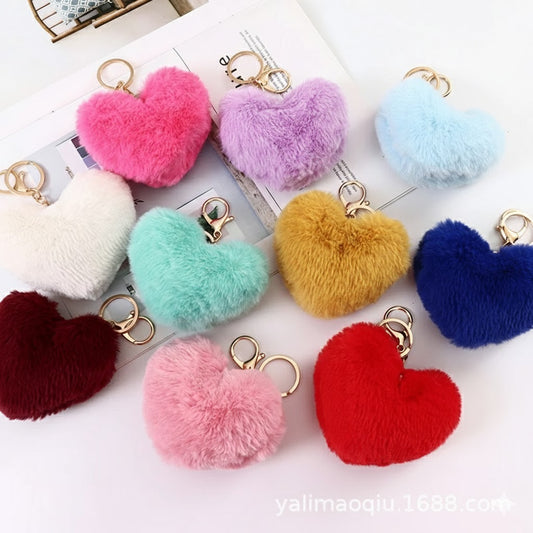 Fluffy Faux Fur Heart Keychain