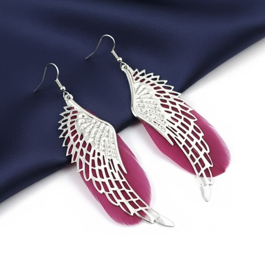 925 Sterling Silver Angel Wings Dangle Drop Feather Earrings Women Jewelry Gift