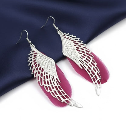925 Sterling Silver Angel Wings Dangle Drop Feather Earrings Women Jewelry Gift