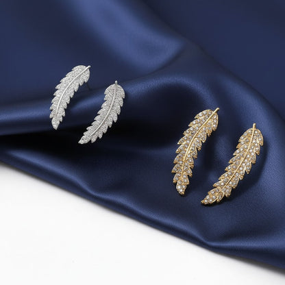 Cubic Zircon Crystal Leaf Stud Earrings Silver Gold Women Girl Jewellery Gift UK