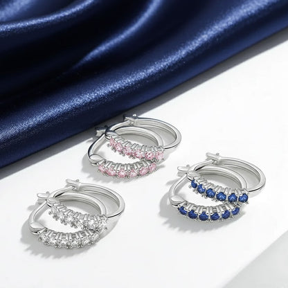 Shiny 925 Sterling Silver Stud Earrings Genuine Cubic Zirconia Women jewellery