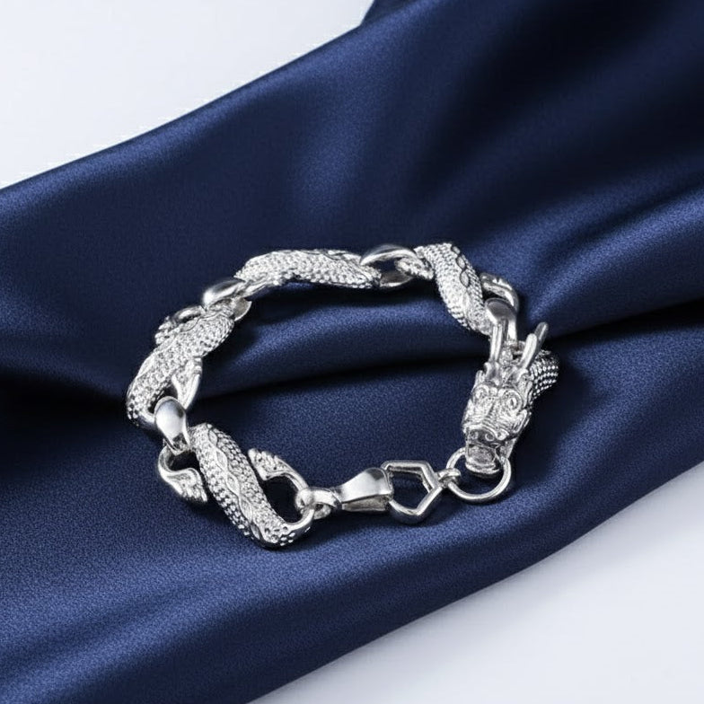 Solid 925 Sterling Silver Chinese Dragon Charm Italian Bracelets Women Jewellery