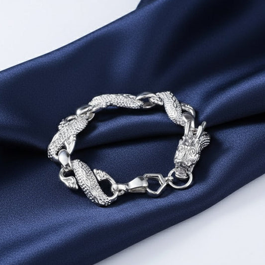 Solid 925 Sterling Silver Chinese Dragon Charm Italian Bracelets Women Jewellery