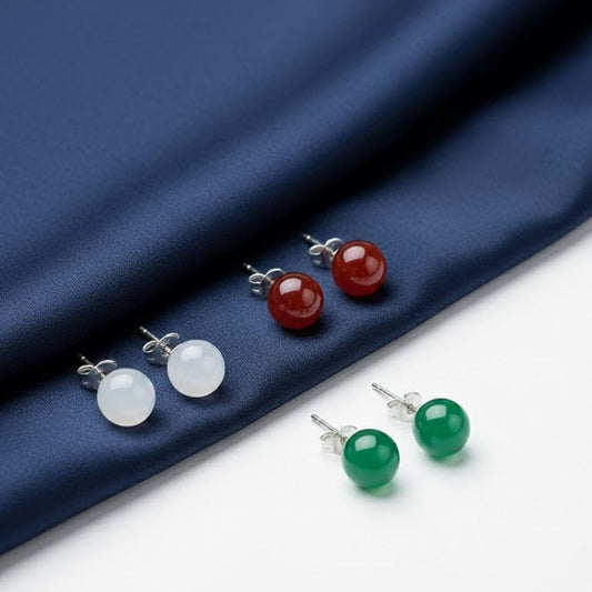 100% Natural Jade Stud Earrings Gemstone Crystal Copper Silver Plated Needle UK