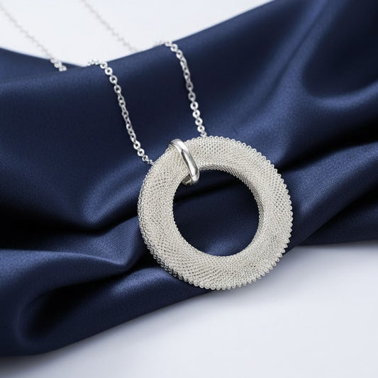 925 Sterling Silver Mesh Round Pendant Necklace Link Chain Women New Jewelry UK