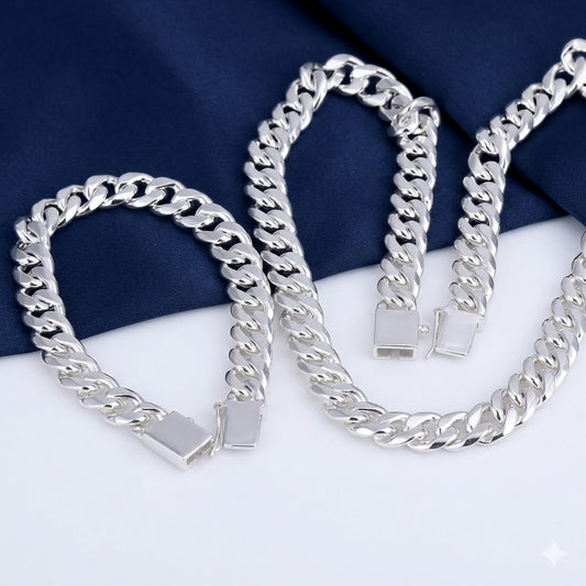 Silver Curb Link Chain Necklace & Bracelet