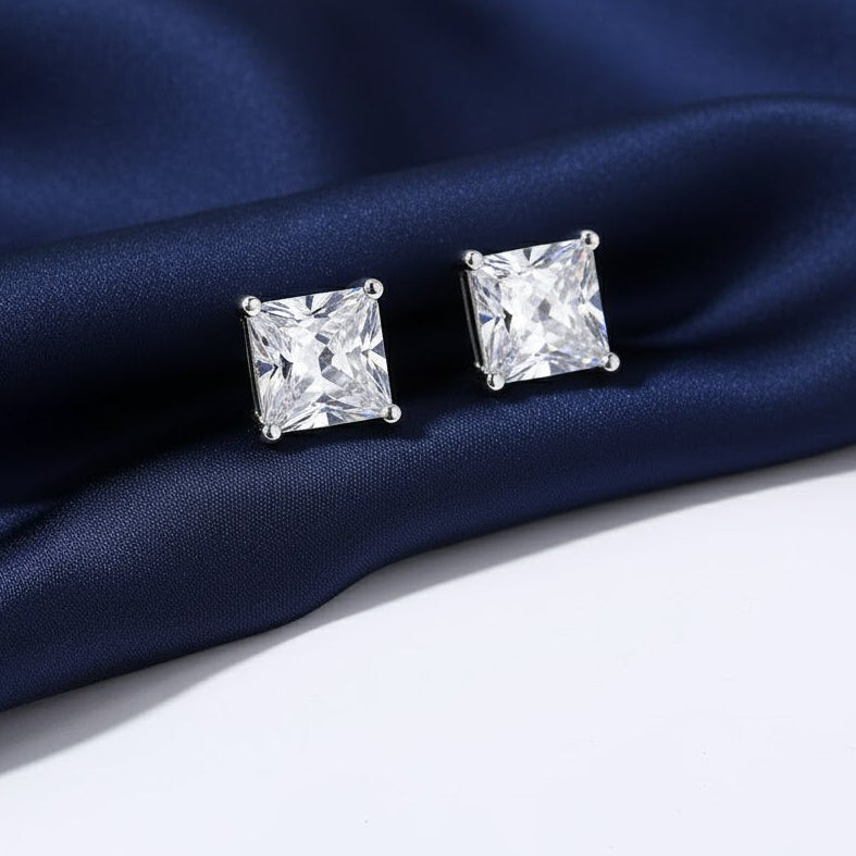 Cubic Zircon Crystal Stud Earrings Silver Gold 3mm-8mm Men Women Piercing Studs
