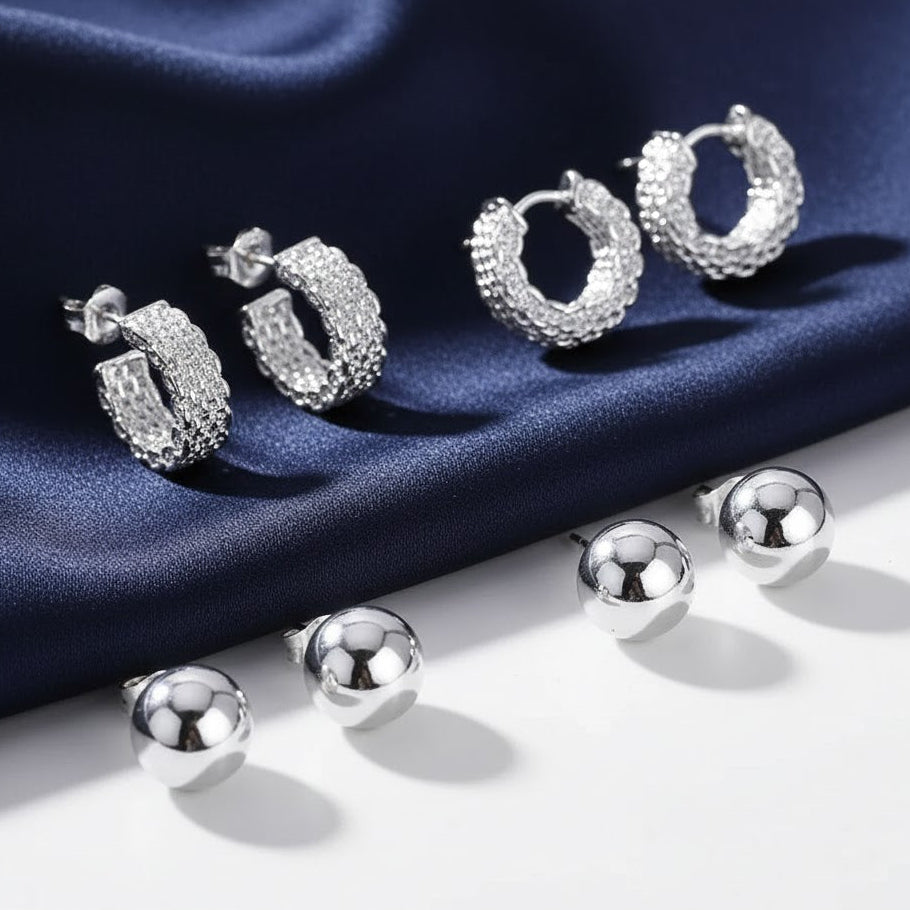 Silver Stunning Various Style Stud Earrings