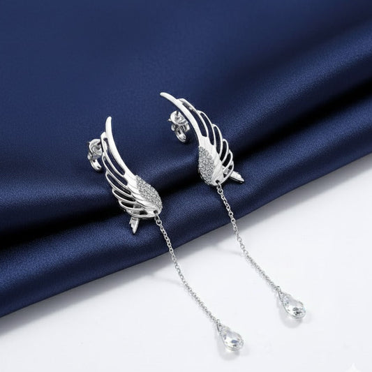 Crystal Angel Wing Silver Plated Drop Dangle Earrings Ear Stud Women Jewellery