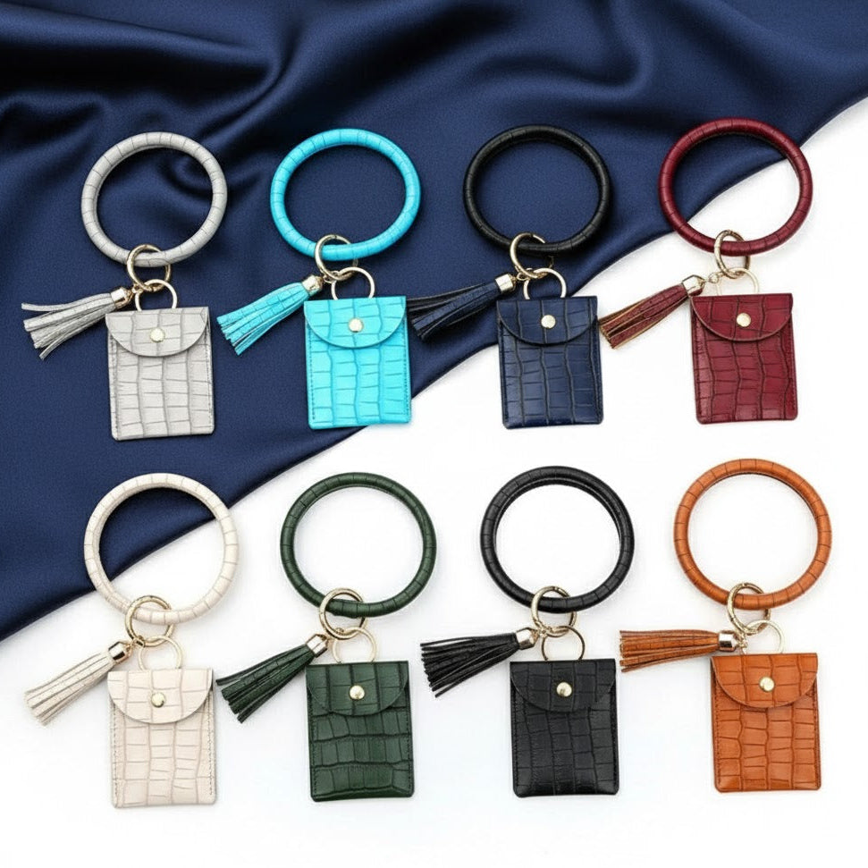 Holder Bracelet Key Bangle Keyring Keychain Wristlet Leather Card Wallet Wallet