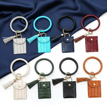 Holder Bracelet Key Bangle Keyring Keychain Wristlet Leather Card Wallet Wallet
