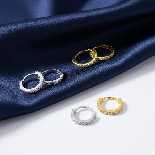 925 Sterling Silver Hoop Earrings Small Cubic Diamond Zirconia Huggie Women