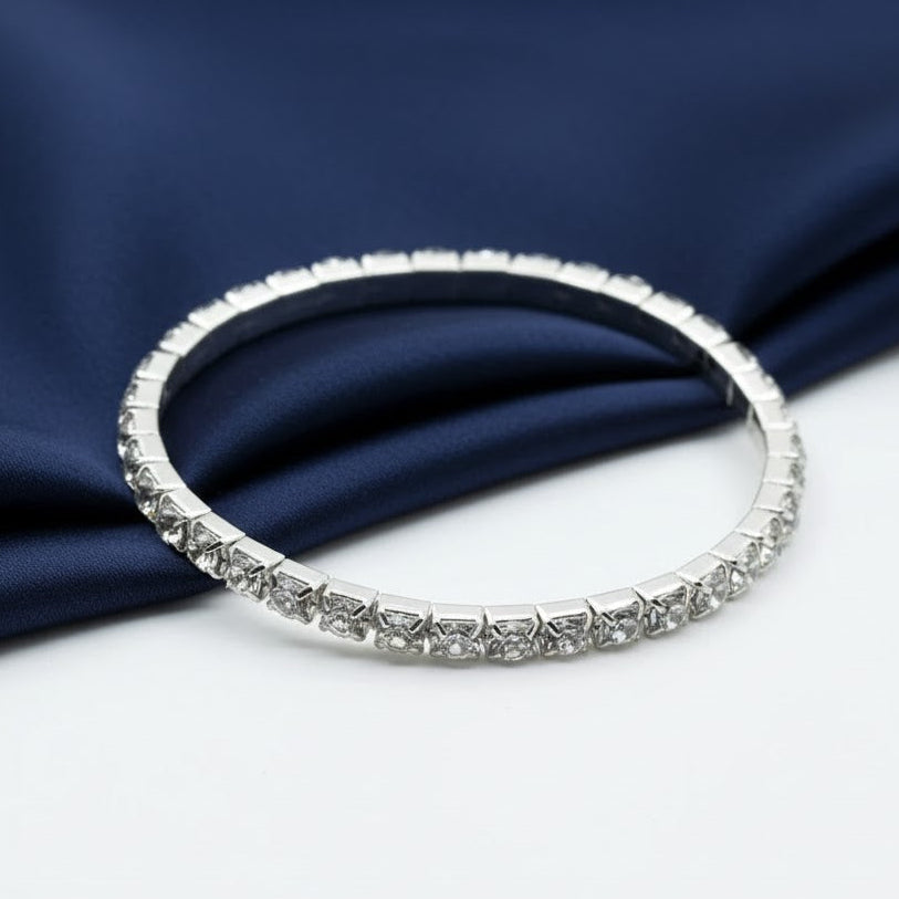 Silver Cubic Zirconia Bracelet Stretch Adorned Tennis Elastic Bangle Bridal Gift
