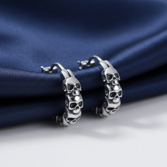 Sterling Silver Skull Head Earrings Men/Women Dangle Drop Hoop Stud Jewelry