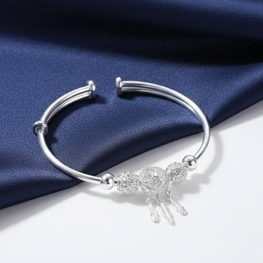 Solid 925 Sterling Silver Dreamcatcher Bracelet Beaded Bangle Boho Charm Jewelry