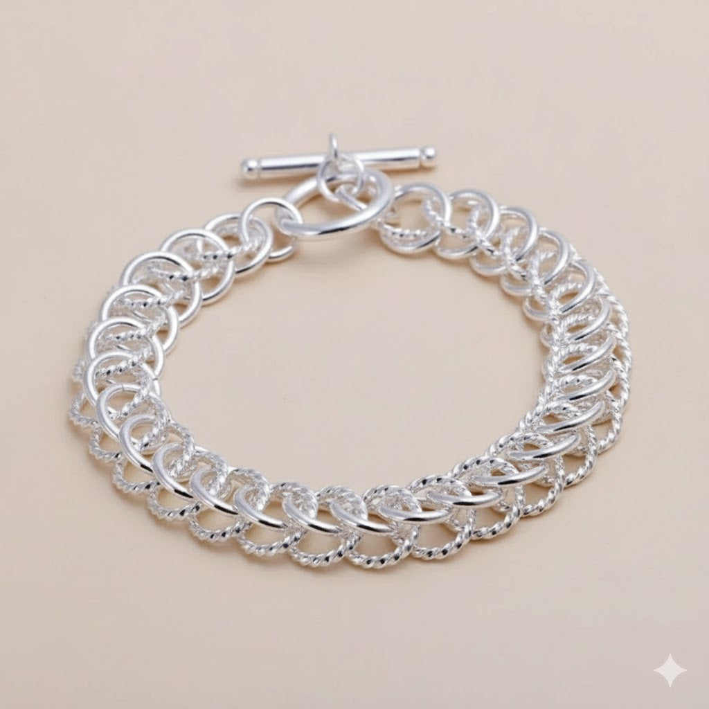 Solid 925 Sterling Silver Round Circle Bracelets nice Bangle Women's Jewelry UK