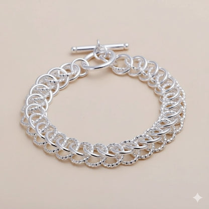 Solid 925 Sterling Silver Round Circle Bracelets nice Bangle Women's Jewelry UK