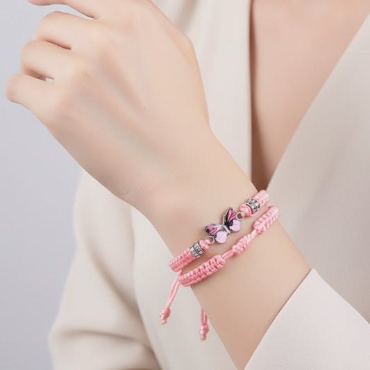 Hand Woven Butterfly Pendant Bracelet Couples Love Gift Women Jewelry Adjustable