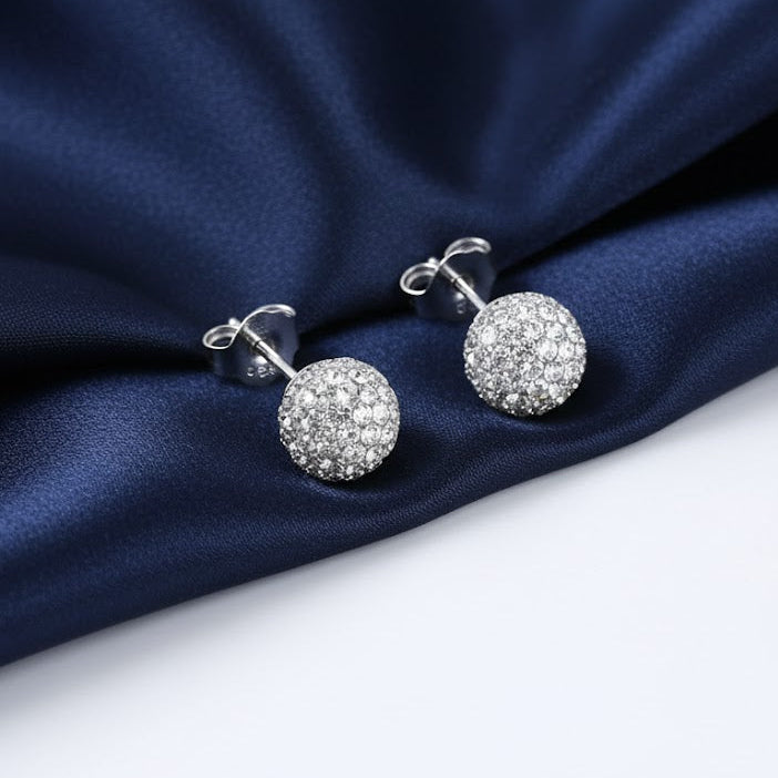 Women's 925 Sterling Silver Earring Shiny Round Crystal Ball Ear Stud 6mm-12mm