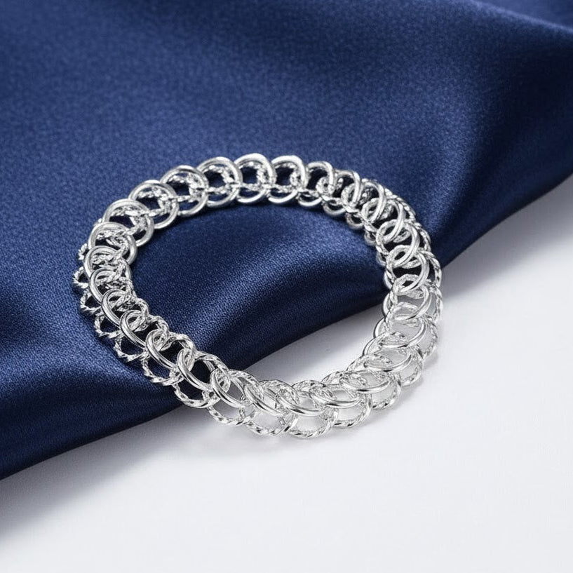 Solid 925 Sterling Silver Round Circle Bracelets nice Bangle Women's Jewelry UK