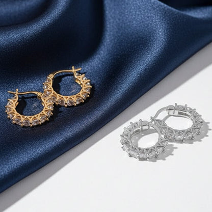 Huggie Hoop Earrings Women Girl Hypoallergenic Cubic Zirconia Gold Silver Pair