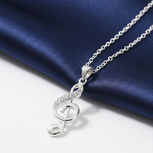 925 Sterling Silver Necklace Crystal Elegant Musical Note Pendant For Women