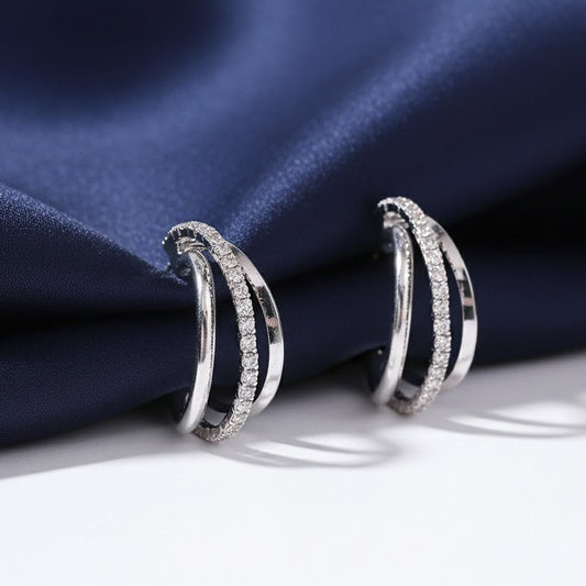 925 Sterling Silver Crystal Multi-Layer Rhinestone Earrings Women Jewellery