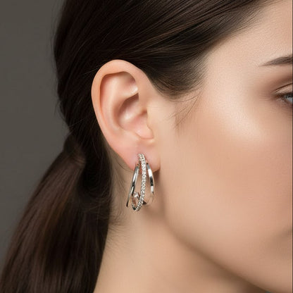 925 Sterling Silver Crystal Multi-Layer Rhinestone Earrings Women Jewellery