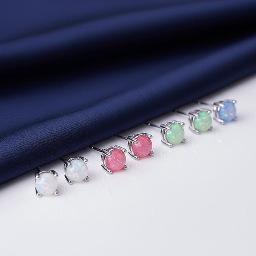 925 Sterling Silver Opal Studs Earrings Eight Claws Inlaid Gemstone Women Studs
