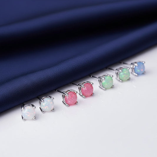 925 Sterling Silver Opal Studs Earrings Eight Claws Inlaid Gemstone Women Studs