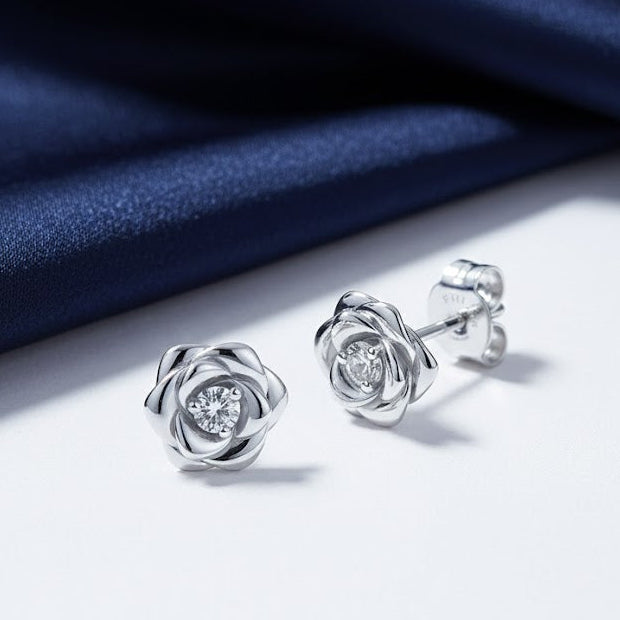 925 Silver Princess Cubic Zirconia Rose Flower Stud Earrings Women Jewellery UK