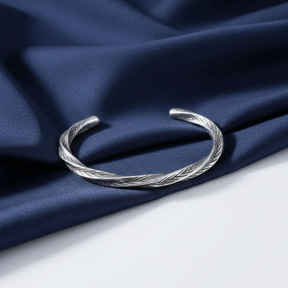 Mens Crystal 925 Sterling Silver Thai Vintage Open Bangle Twisted Cuff Bracelet