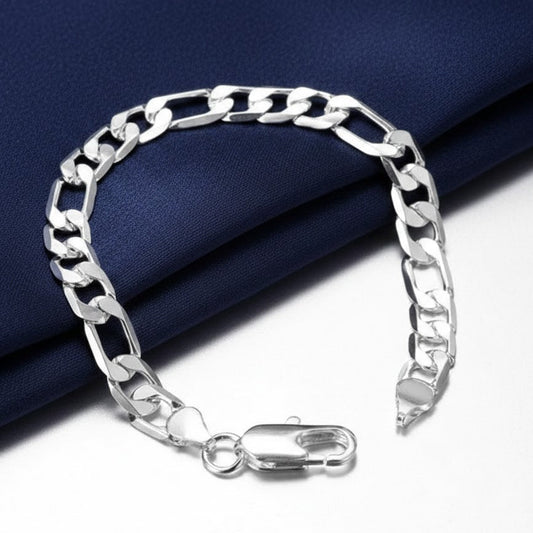 925 Sterling Silver Thick Solid Men's Figaro Chain Necklace or Bracelet Italy