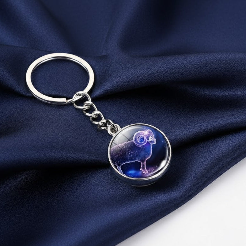Zodiac Keychain Constellation Luminous Glass Ball Pendant Glow In The Dark Gift