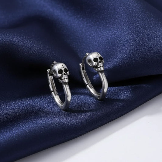 925 Solid Sterling Silver Skull Head Fashion Stud Earrings Halloween Gift