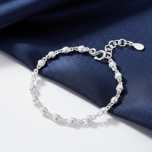 925 Sterling Silver Little Roses Linked Charm Women Bracelet Jewelry Gifts