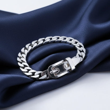 Solid 925 Sterling Silver Belt Buckle Design Bracelet Handmade Men Women Jewelry