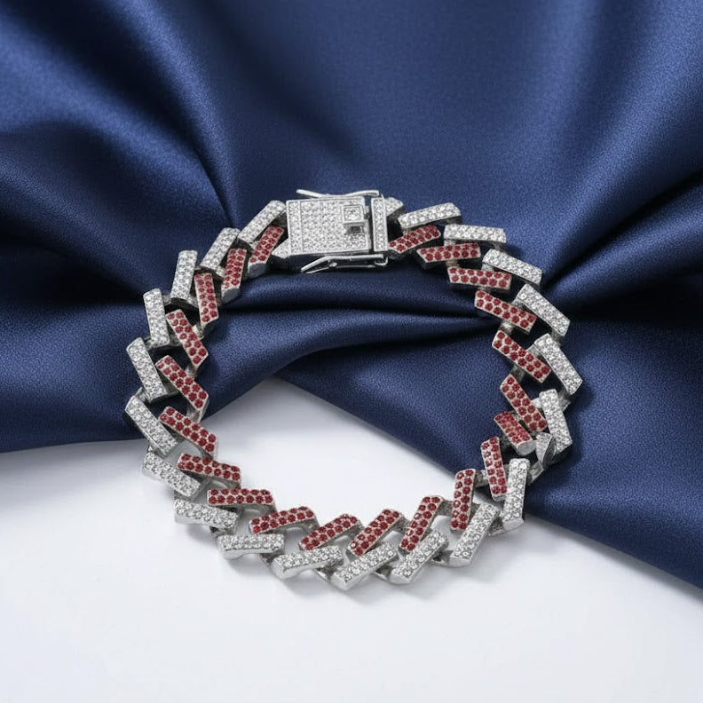 15MM Cuban Link Chain Bracelet Iced Miami Rhinestone Silver Men's Women Jewelry