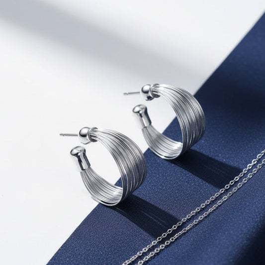 Multi-Line Wide Wire Shield Hoop Earrings