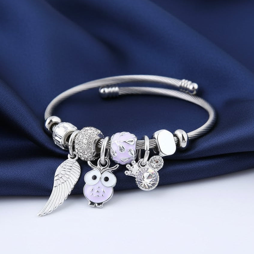 Stainless Steel Charm Owl Bracelet Cuff Bangle Women Wedding Jewellery Gift