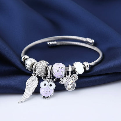 Stainless Steel Charm Owl Bracelet Cuff Bangle Women Wedding Jewellery Gift